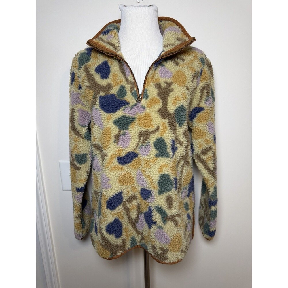 LL Bean Signature Sherpa Fleece Southwestern Abstract Women’s S 1/4 Zip Jacket